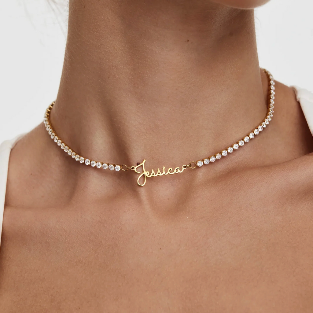 Custom Name Necklace on Crystal Tennis Chain