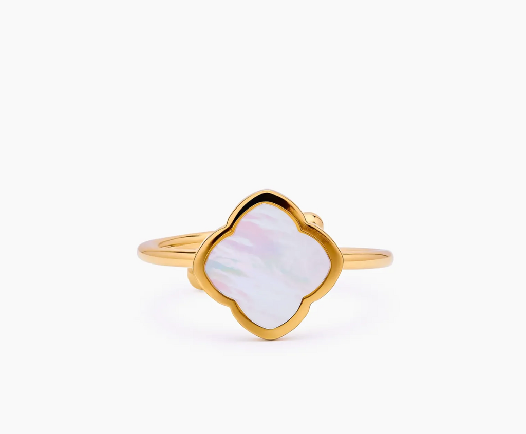 Mother-of-Pearl Clover Ring — Gold, Adjustable