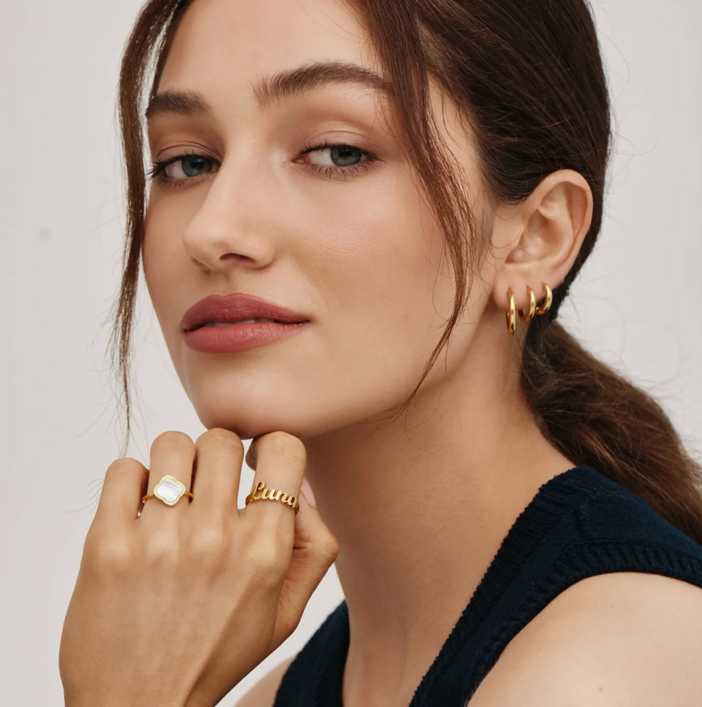 Mother-of-Pearl Clover Ring — Gold, Adjustable