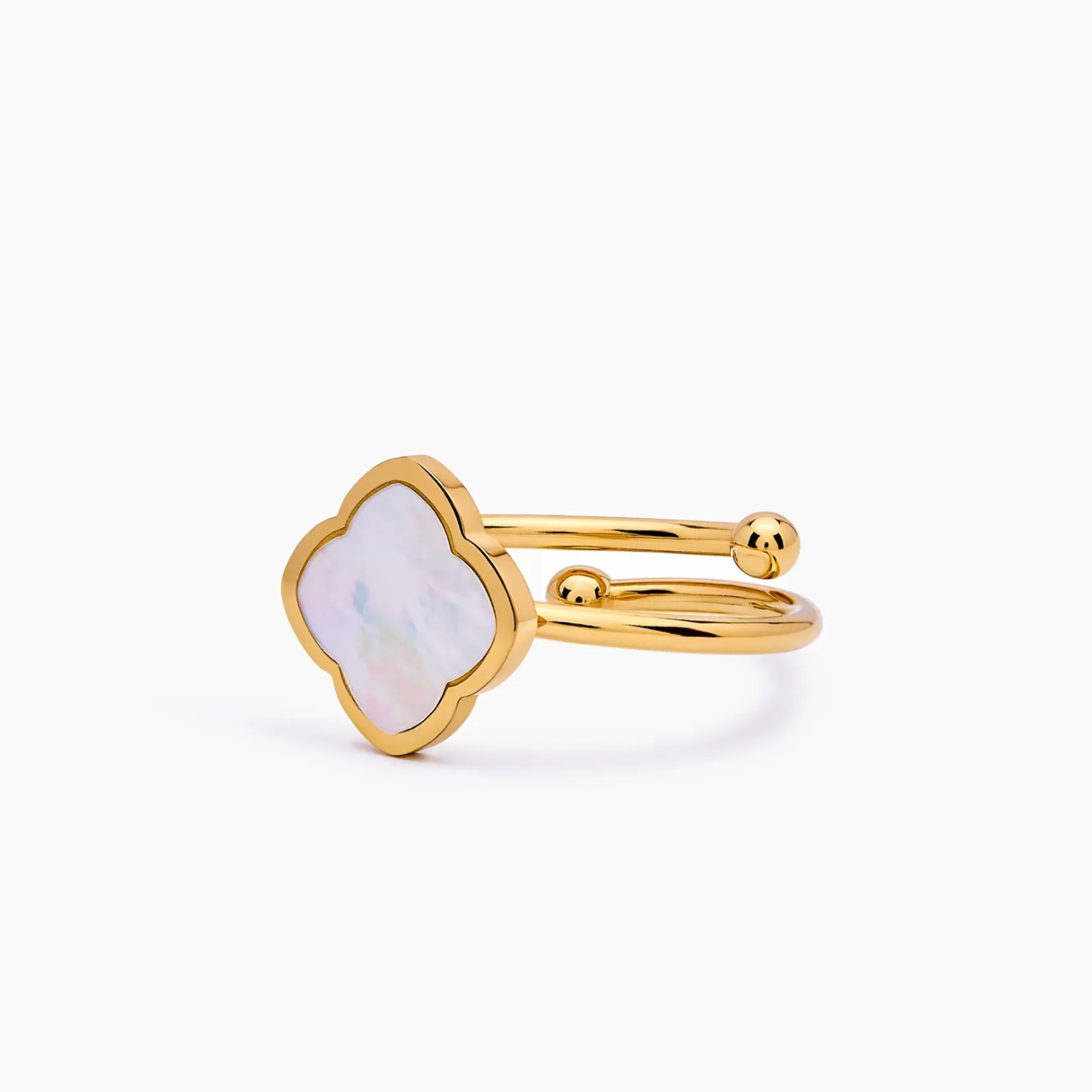 Mother-of-Pearl Clover Ring — Gold, Adjustable