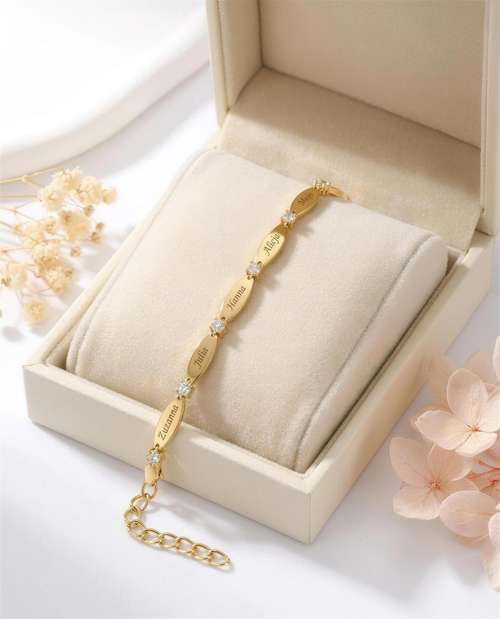 Family Set — three personalized name bracelets in gift boxes