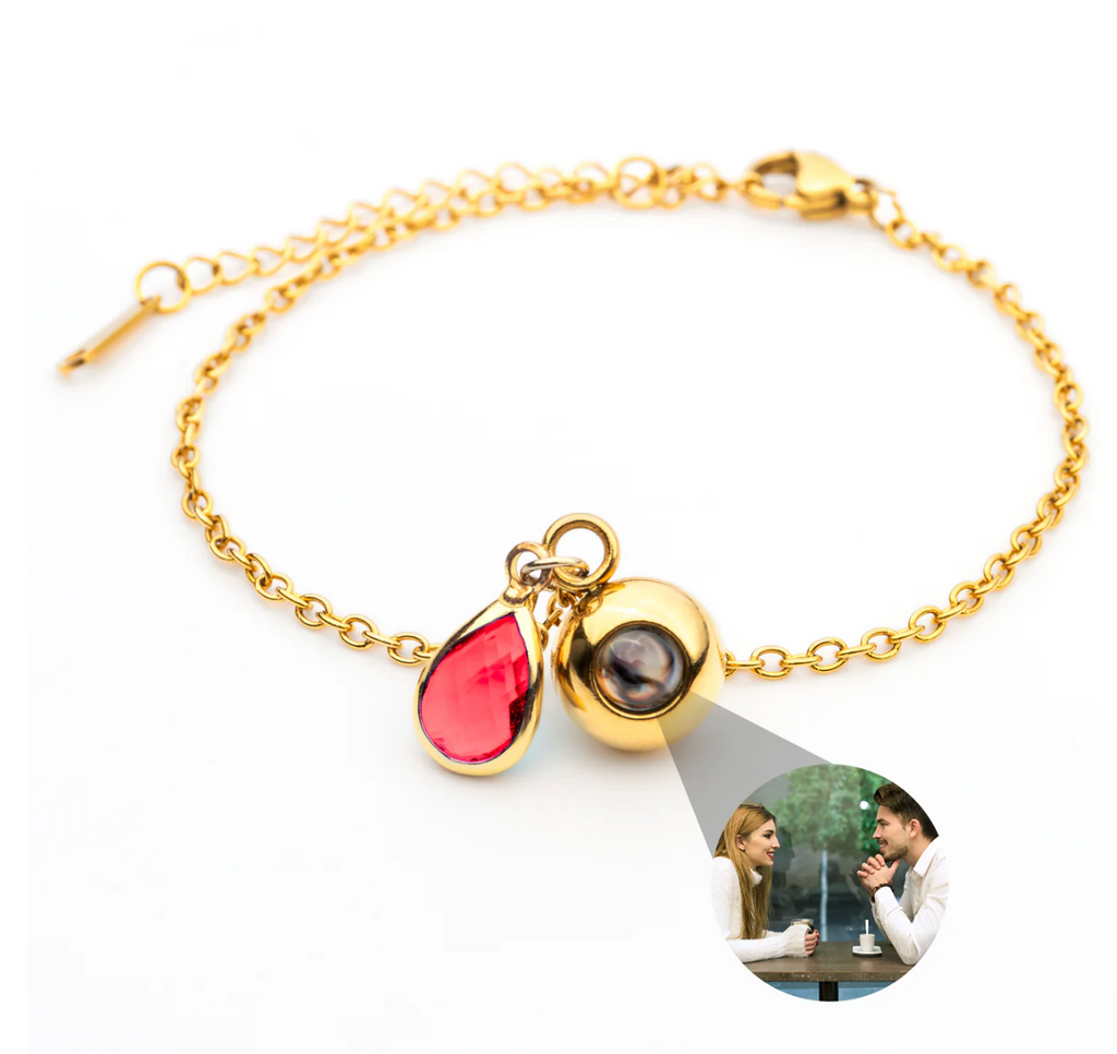 Photo projection bracelet with birthstone