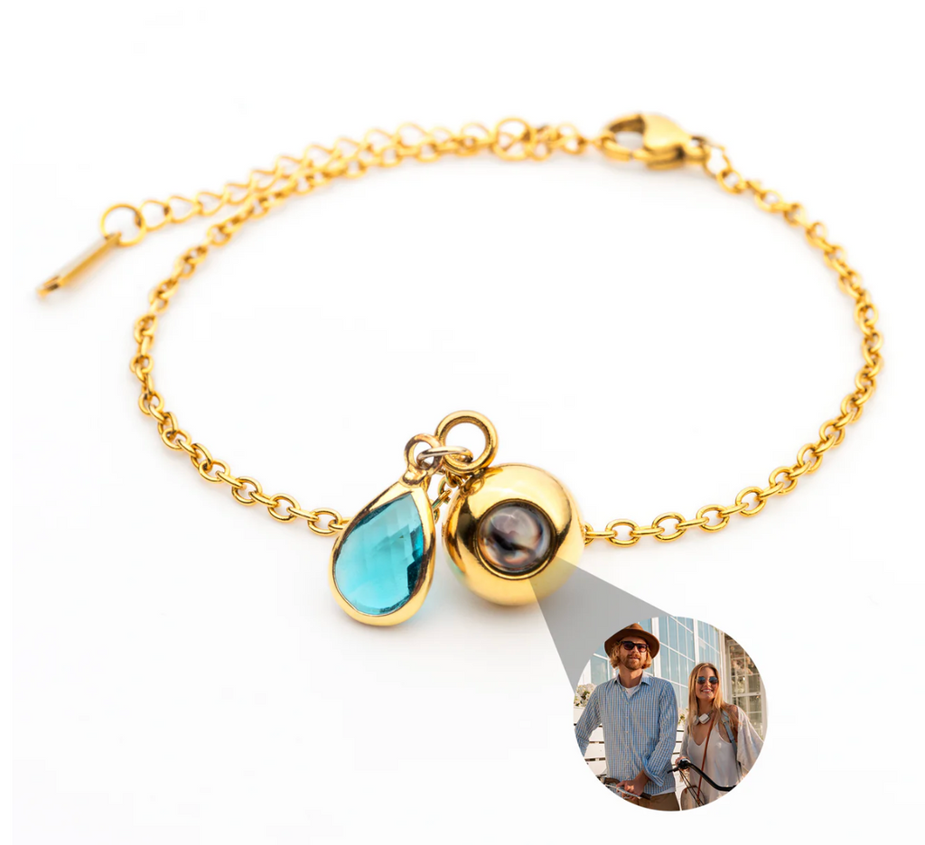 Photo projection bracelet with birthstone