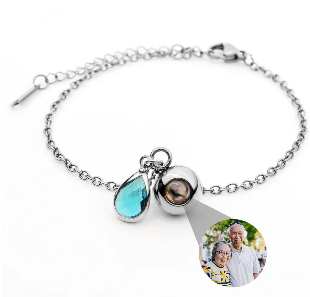 Photo projection bracelet with birthstone
