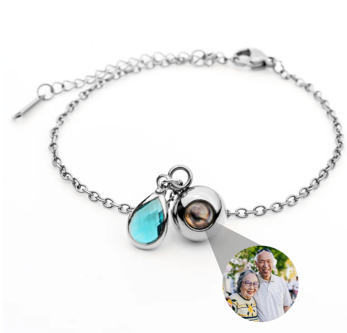 Photo projection bracelet with birthstone
