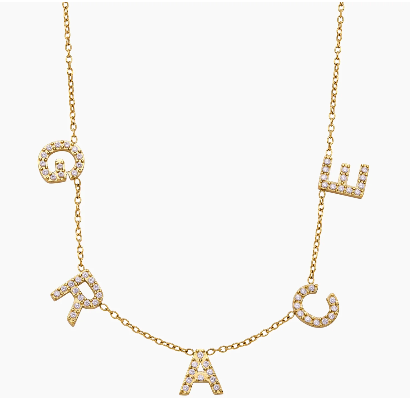Pavé name necklace — KATE on a model