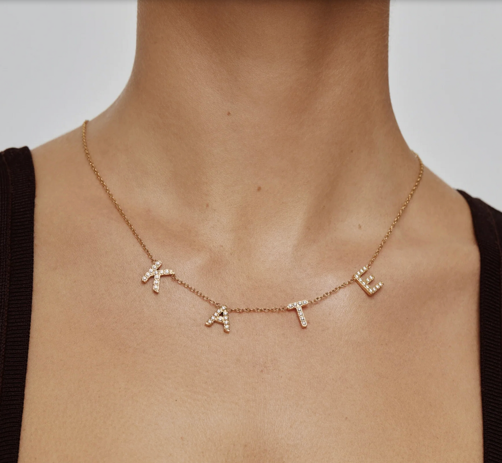Pavé name necklace — crystal letters