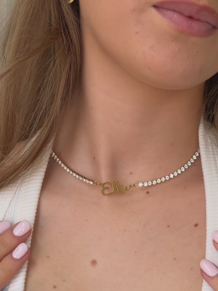 Custom Name Necklace on Crystal Tennis Chain